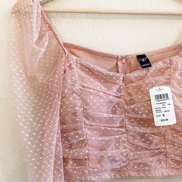 Windsor mauve Simple And Sweet Mesh Polka Dot Crop Top - Picture 3 of 3